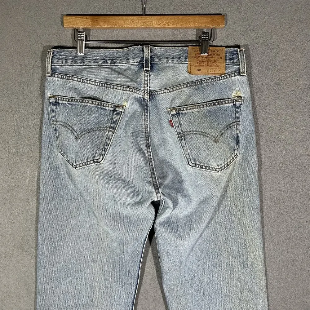 Vintage Levis 501 Jeans Mens 34x31 Blue 90s Made USA Button Fly Pants Size 34
